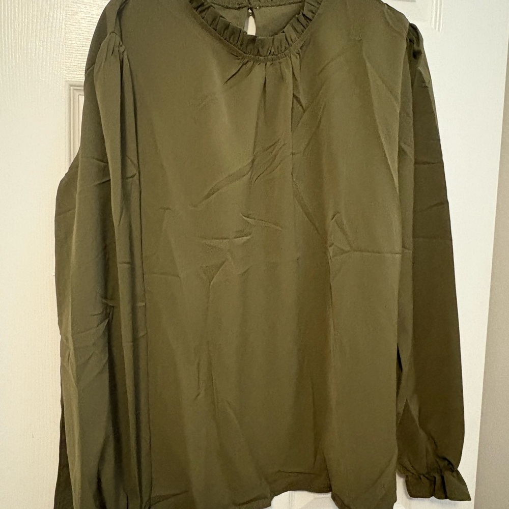 Ananova olive green ruffle sleep blouse